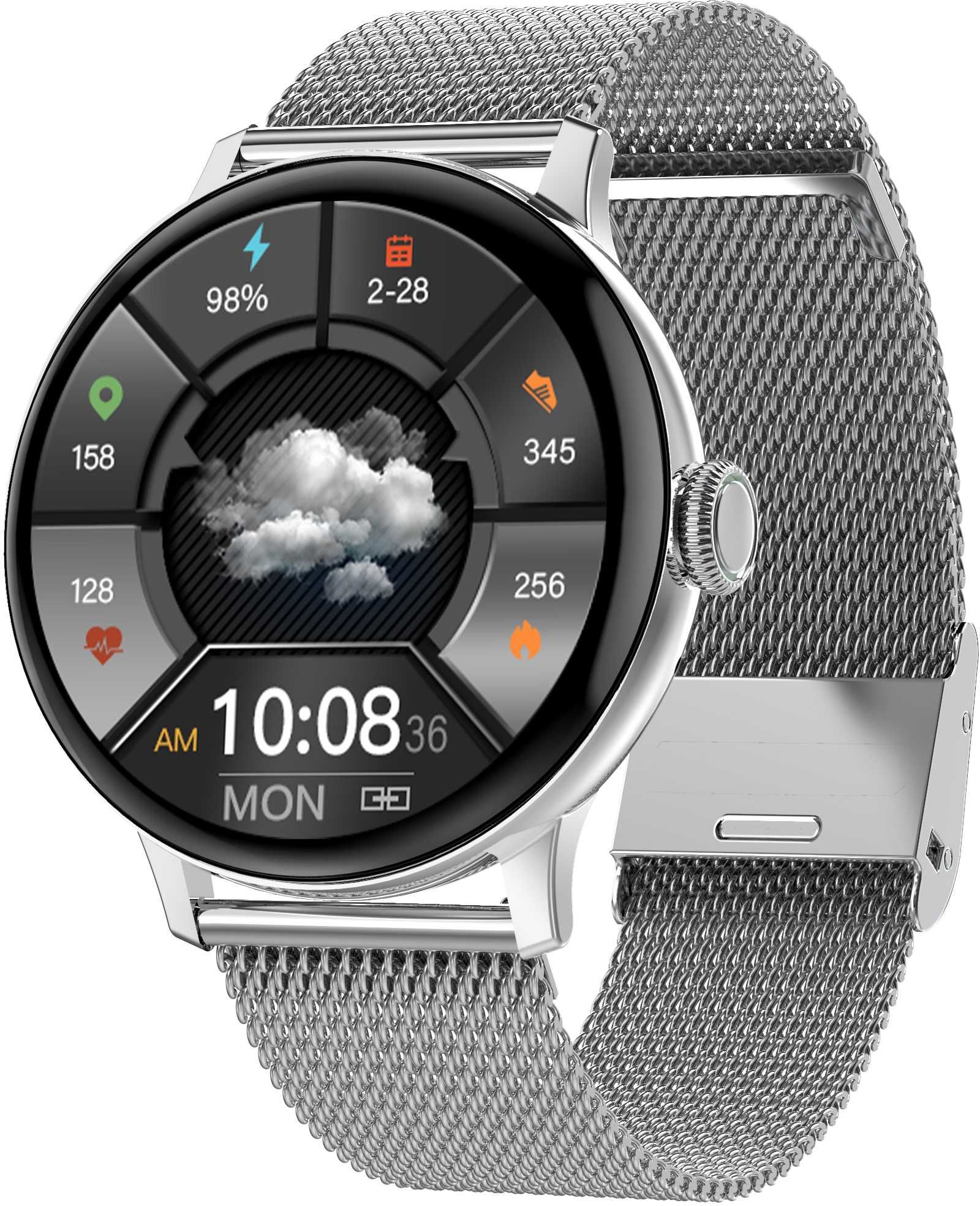 Zegarek DAMSKI smartwatch ROZMOWY SMS zdrowie PL menu 2 paski srebrny