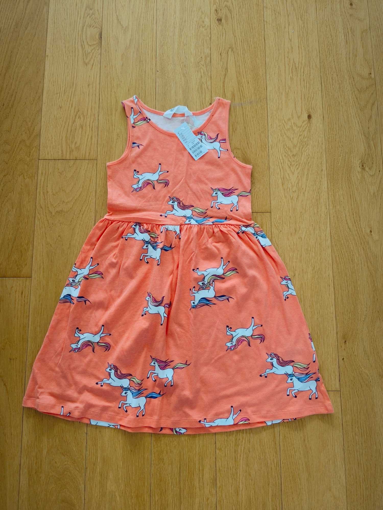 NOWA 122/128 H&M sukienka sukieneczka pomarańczowa jednorożce unicorny