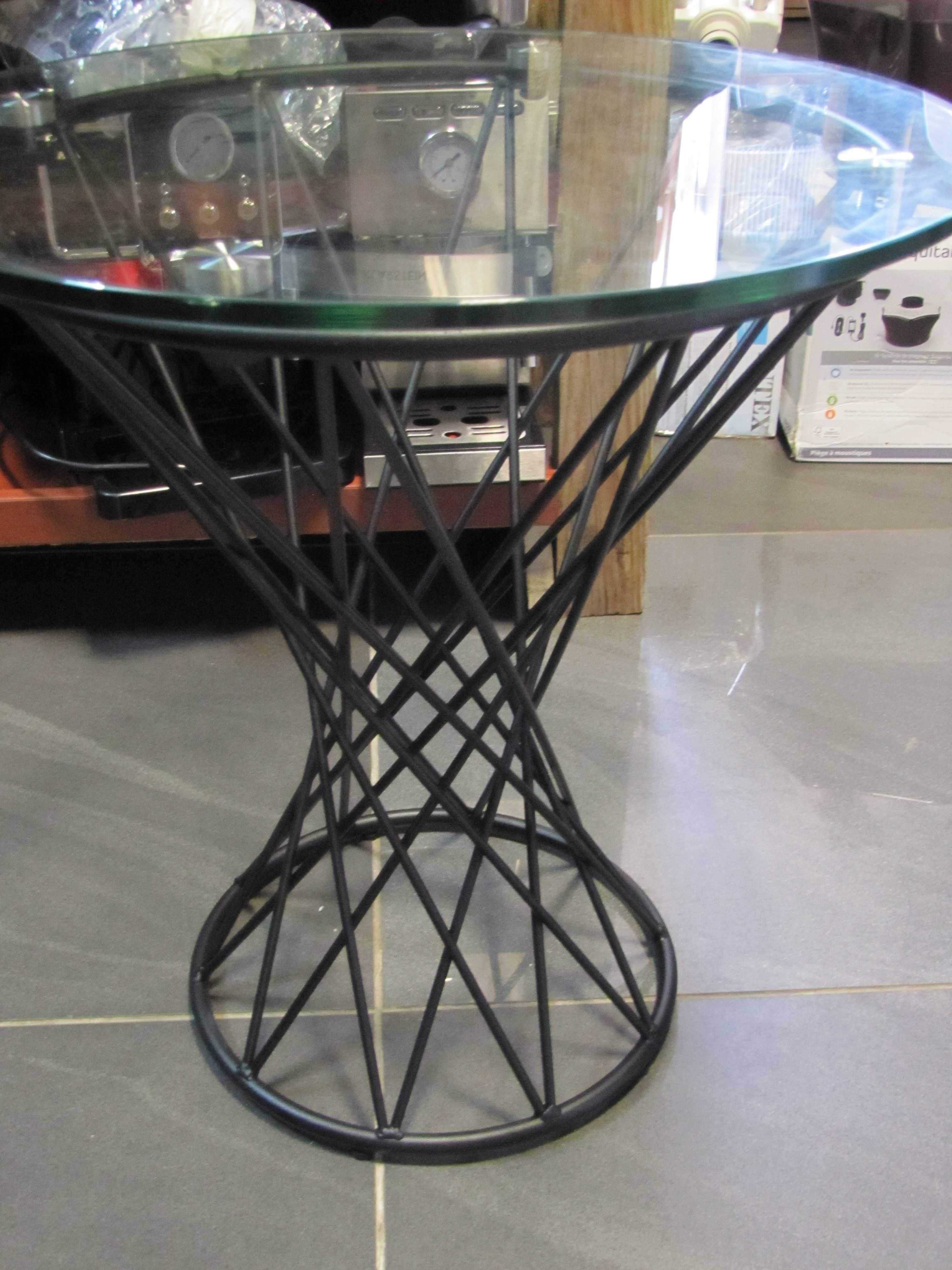 Stolik kawowy pomocniczy okrągły szklany blat czarne nogi