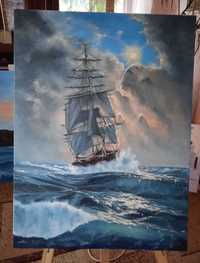 Море, океан, яхта, картина маслом на холсте с подрамником