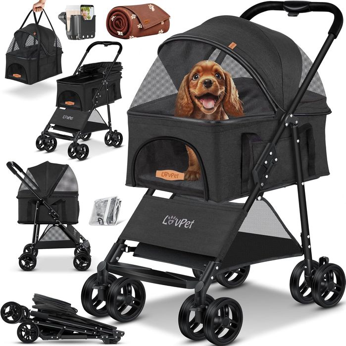 LOVPET® Wózek dla psa 2 w 1, transporter,LOVPET Wózek dla psa 2 w 1,