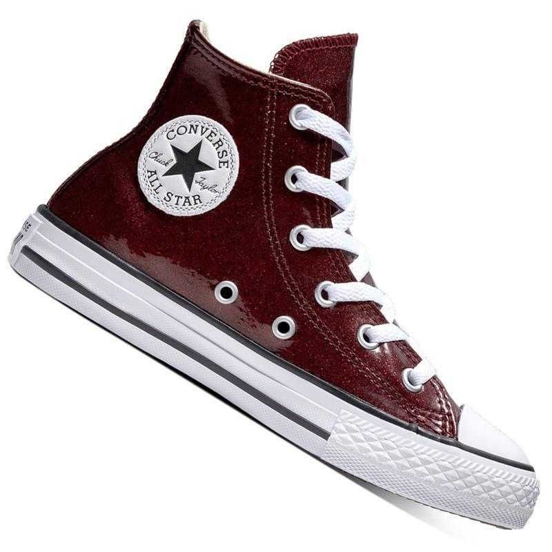 Кеды кроссовки converse all stars junior glitter bordeaux на шнуровке