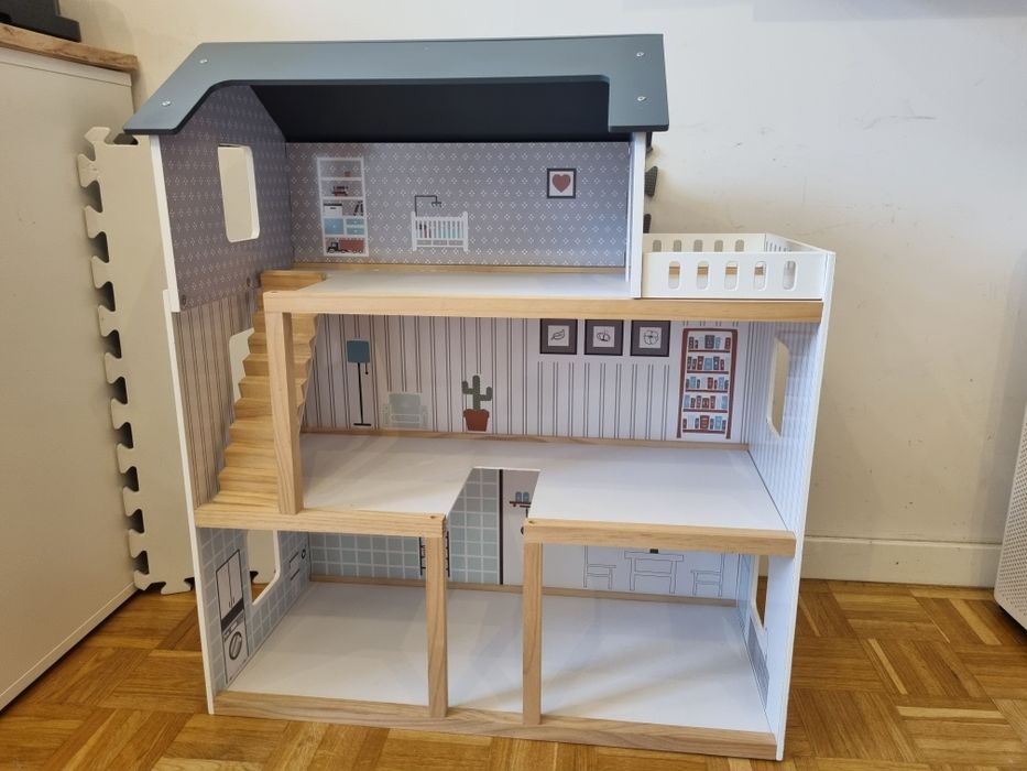 Drewniany domek dla lalek mamabrum z akcesoriami Rodzinka Leaf zestaw