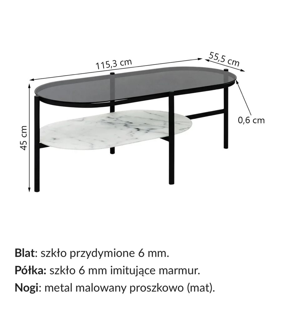 Stolik kawowy Actona Shildon szklany szkło marmur nowoczesny owalny