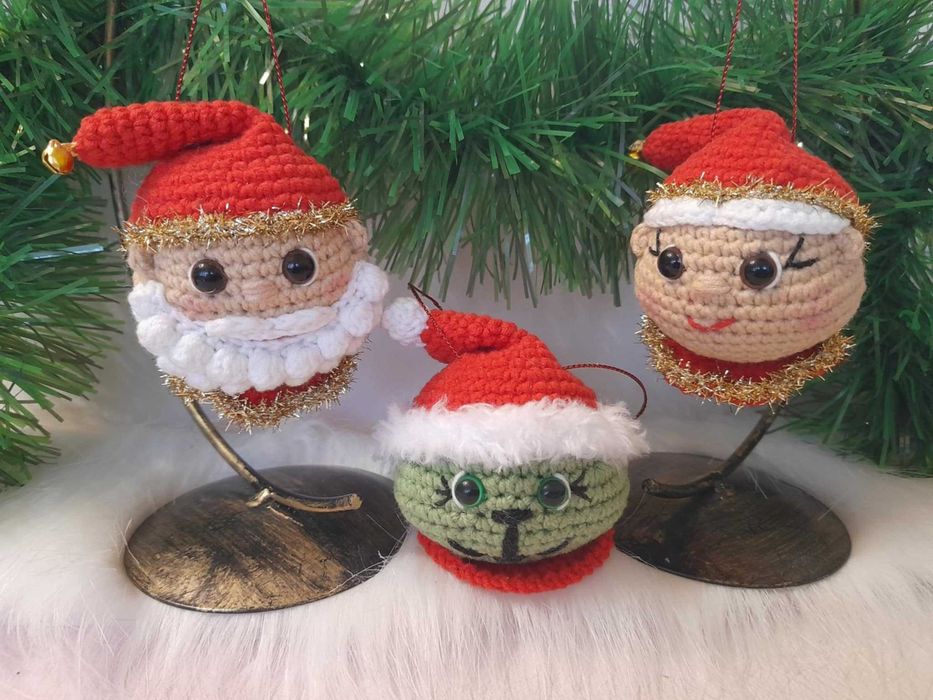 Zestaw zawieszki - ozdoby na choinkę – Mikołaj, Mikołajka i Grinch