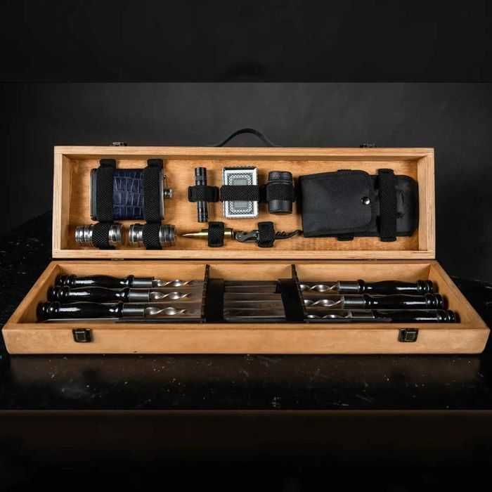 Набор шампуров в деревянном кейсе коробке. Подарочный набор мужчине 30