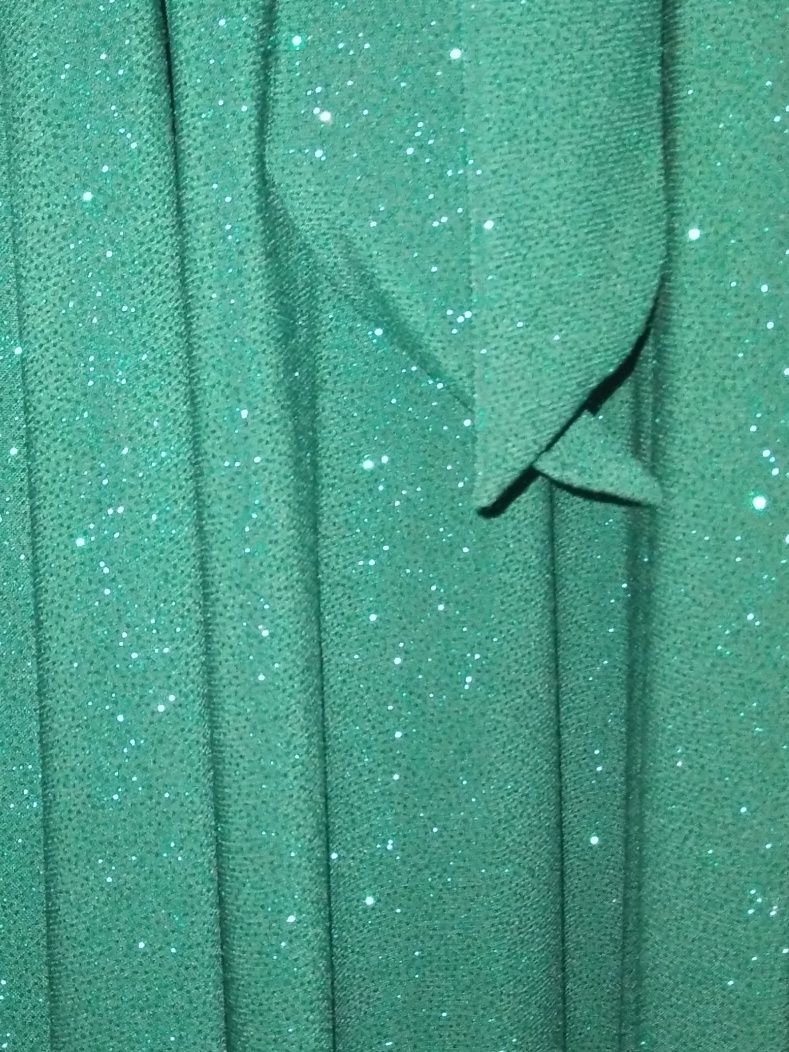 Sukienka  długa zielony brokat rękawek