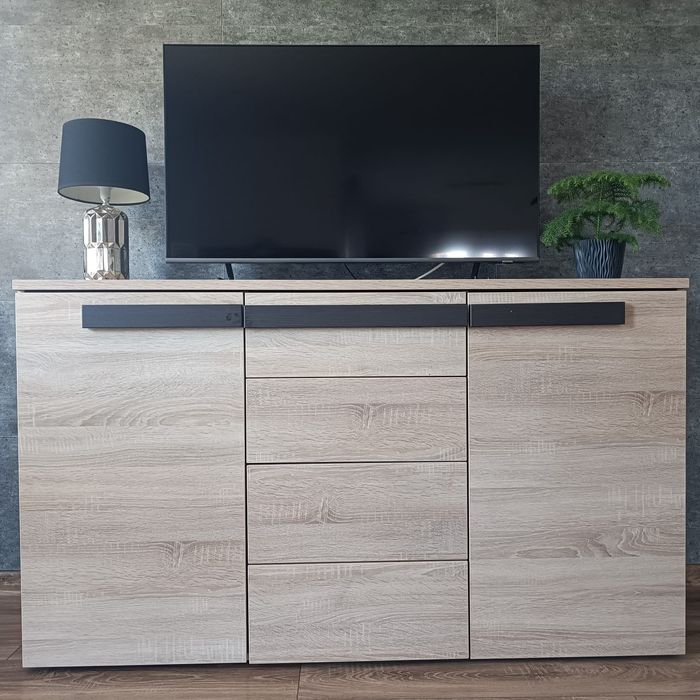 Komoda, stół, krzesła, witryna dąb sonoma