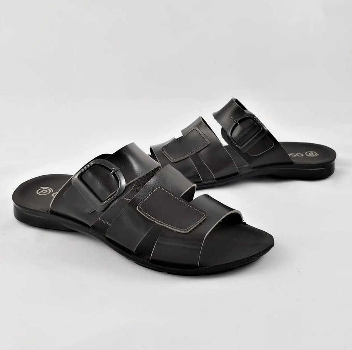 Мужские Шлёпанцы Тапочки Сланцы Чёрные Кожаные