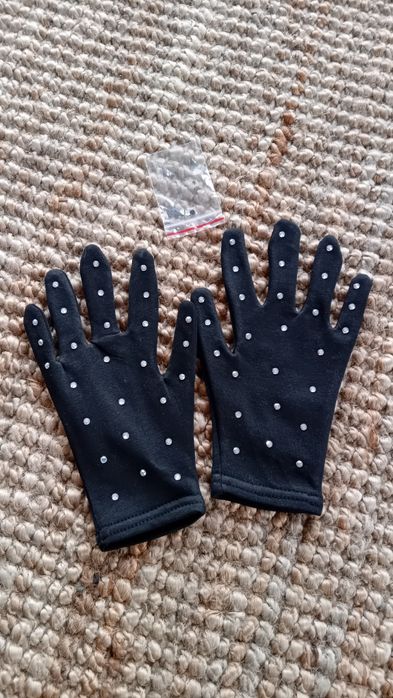 Rękawiczki łyżwiarskie czarne z cyrkoniami XS