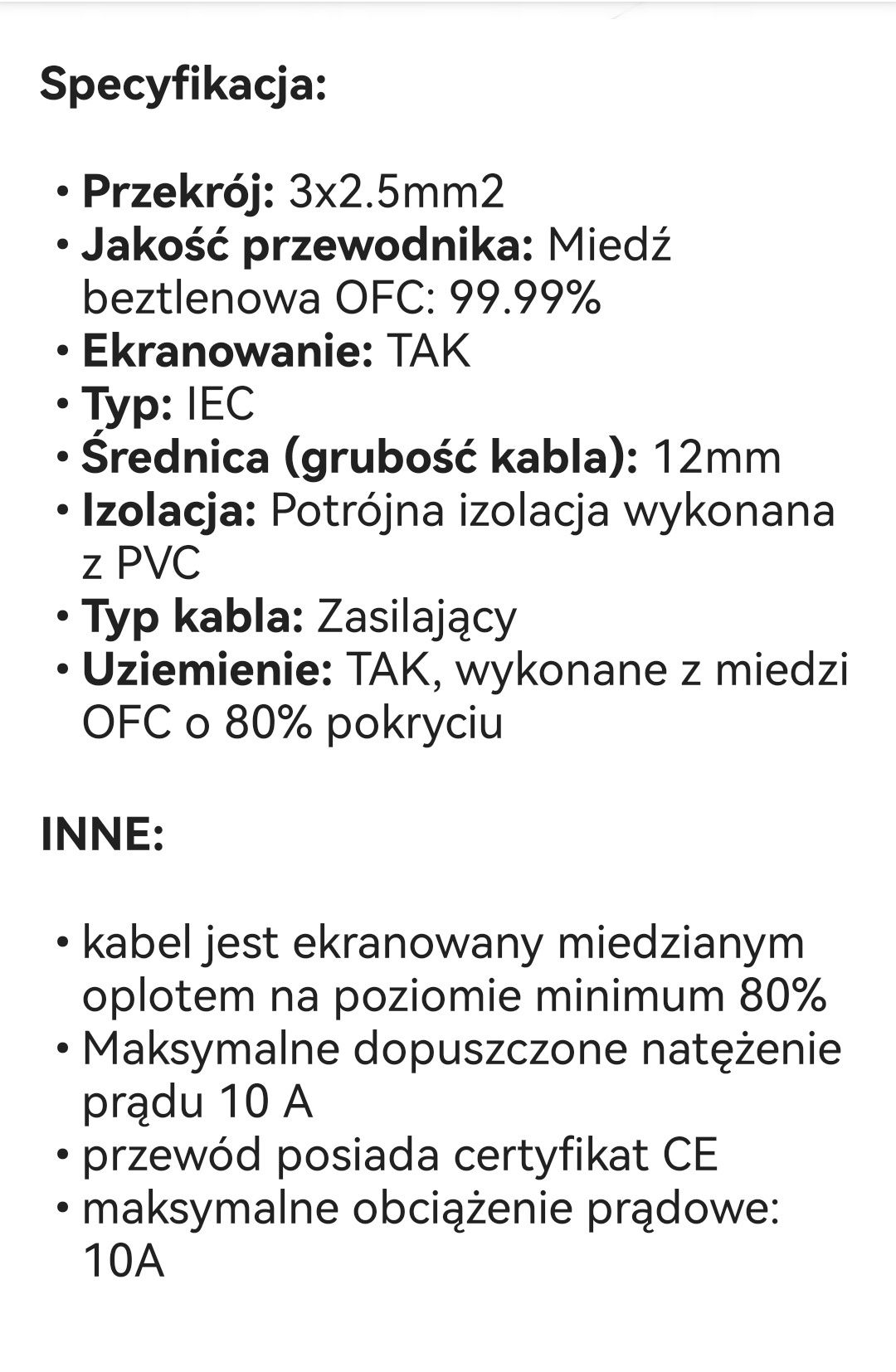 Kabel zasilający audio Melodika 3x2.5 mm 0.5m Wtyki Schuko pozłacane.