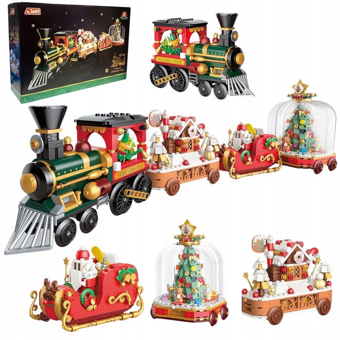 Klocki świąteczny pociąg 4w1 Mikołaj domek choinka prezent Boże Narodz
