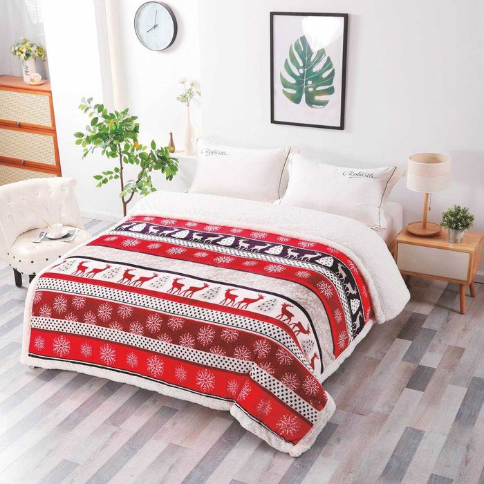 Новорічний плед на овчині 200х230 см Покривало новорічне євро розмір