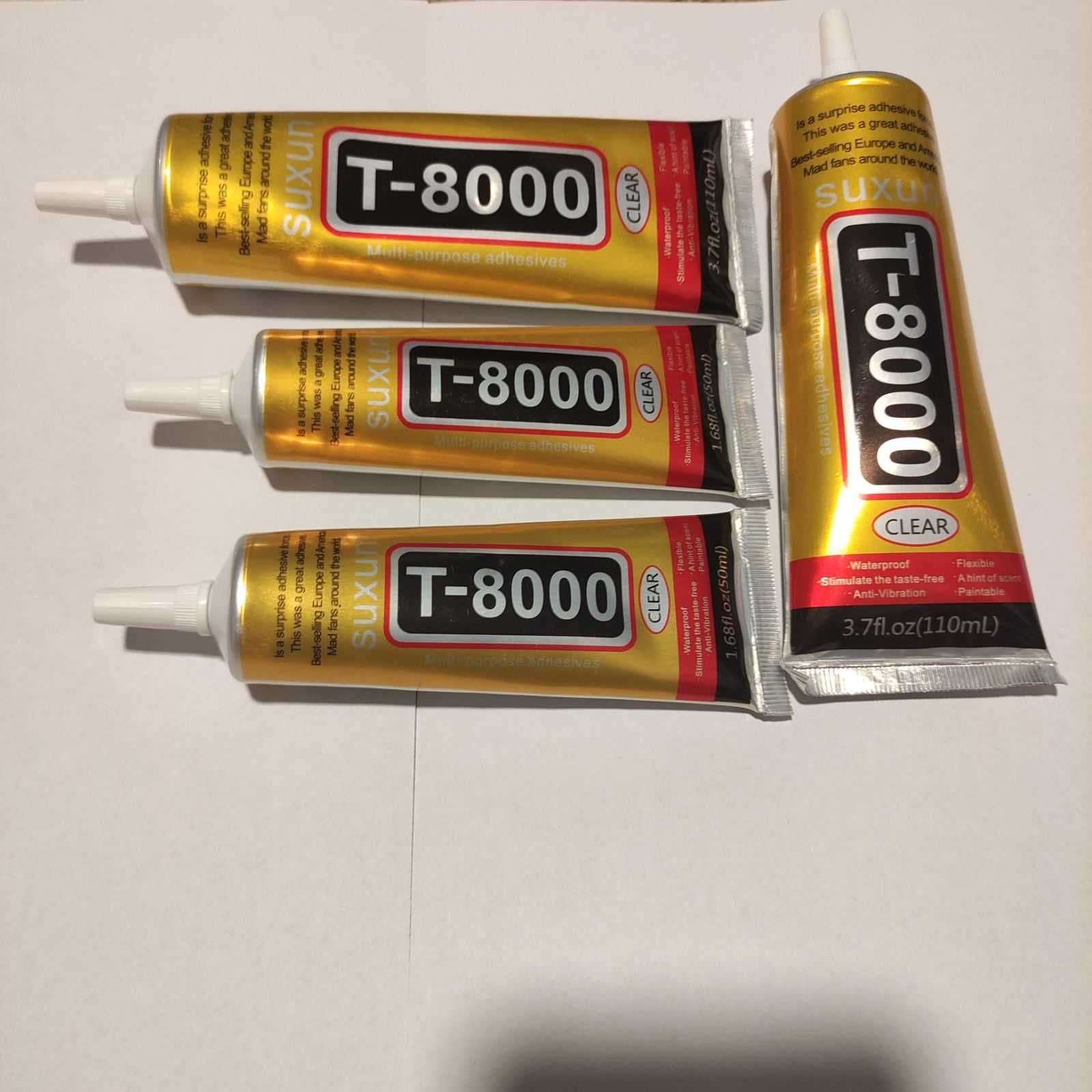 Клей силікон T-8000 (50 ml) та (110ml) прозорий, металевий дозатор
