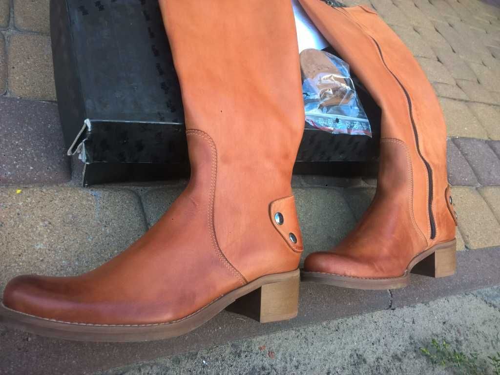 NOWE Buty-Kozaki OFICERKI Damskie38 Natural skóra100% BEŻ I-Klasa Gw6m