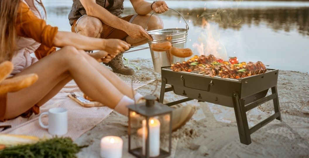 Mega zestaw wypoczynkowy grill turystyczny + komplet sztućców do grill
