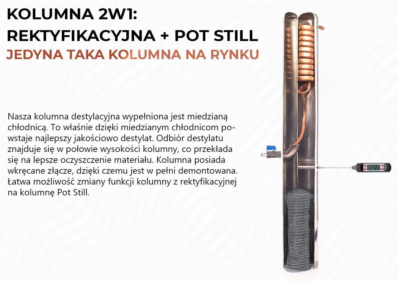 Destylator do bimbru KEG, kolumna Pot Still + Rektyfikacyjna 25L 50L