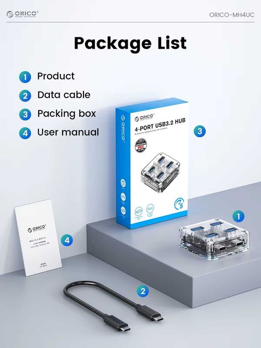 ORICO HUB/Card-Reader Концентратор - 5 Гбит/с 4 порта, SD/TF card, OTG