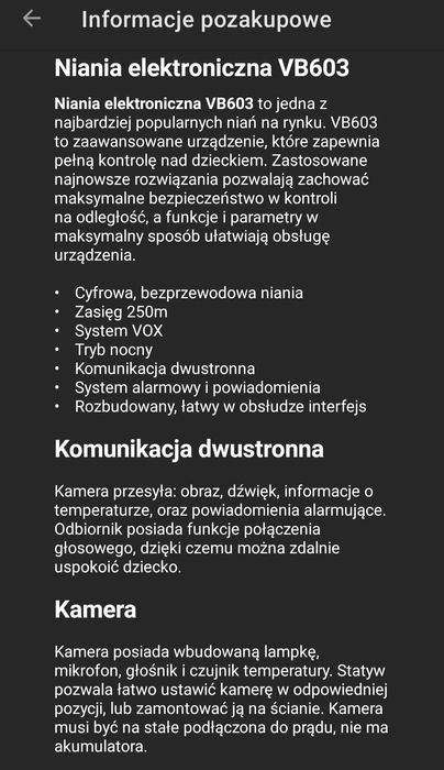 Niania elektroniczna VB603 stan idealny .