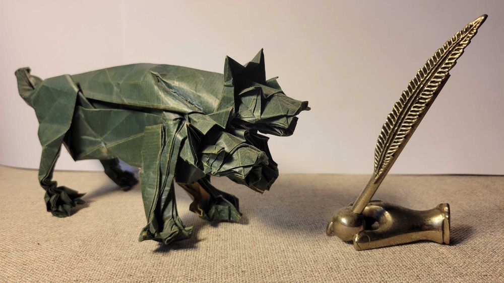 Decoração em Papel - Origami - Cerebrus, o Guardião de 3 Cabeças