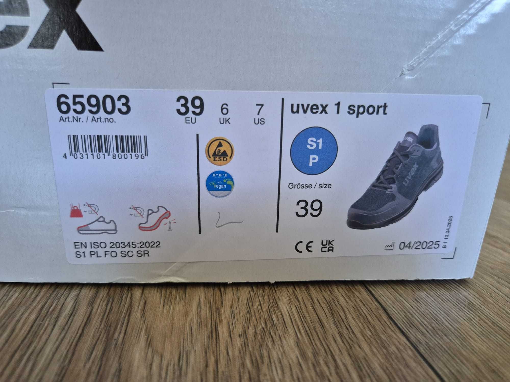 Buty robocze, ochronne UVEX 1 sport S1-P (art. 65903), rozmiar 39