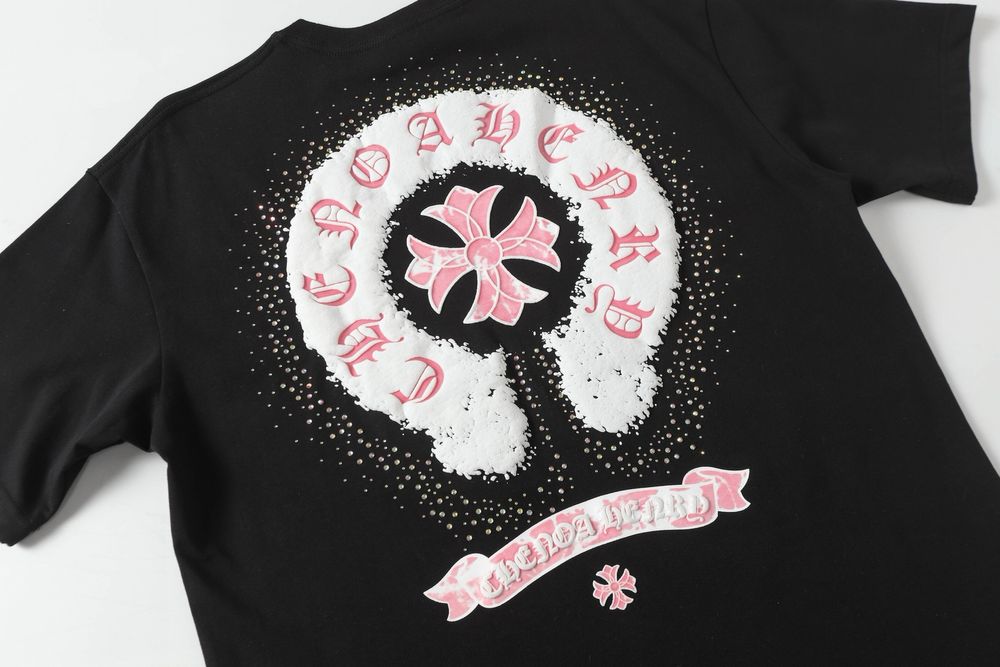 CHROME HEARTS футболка мужская оверсайз черная с розовым унисекс