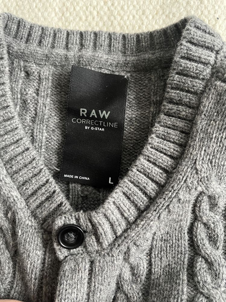 Kardigan ze ściegiem warkoczowym RAW g-Star 80% wełna