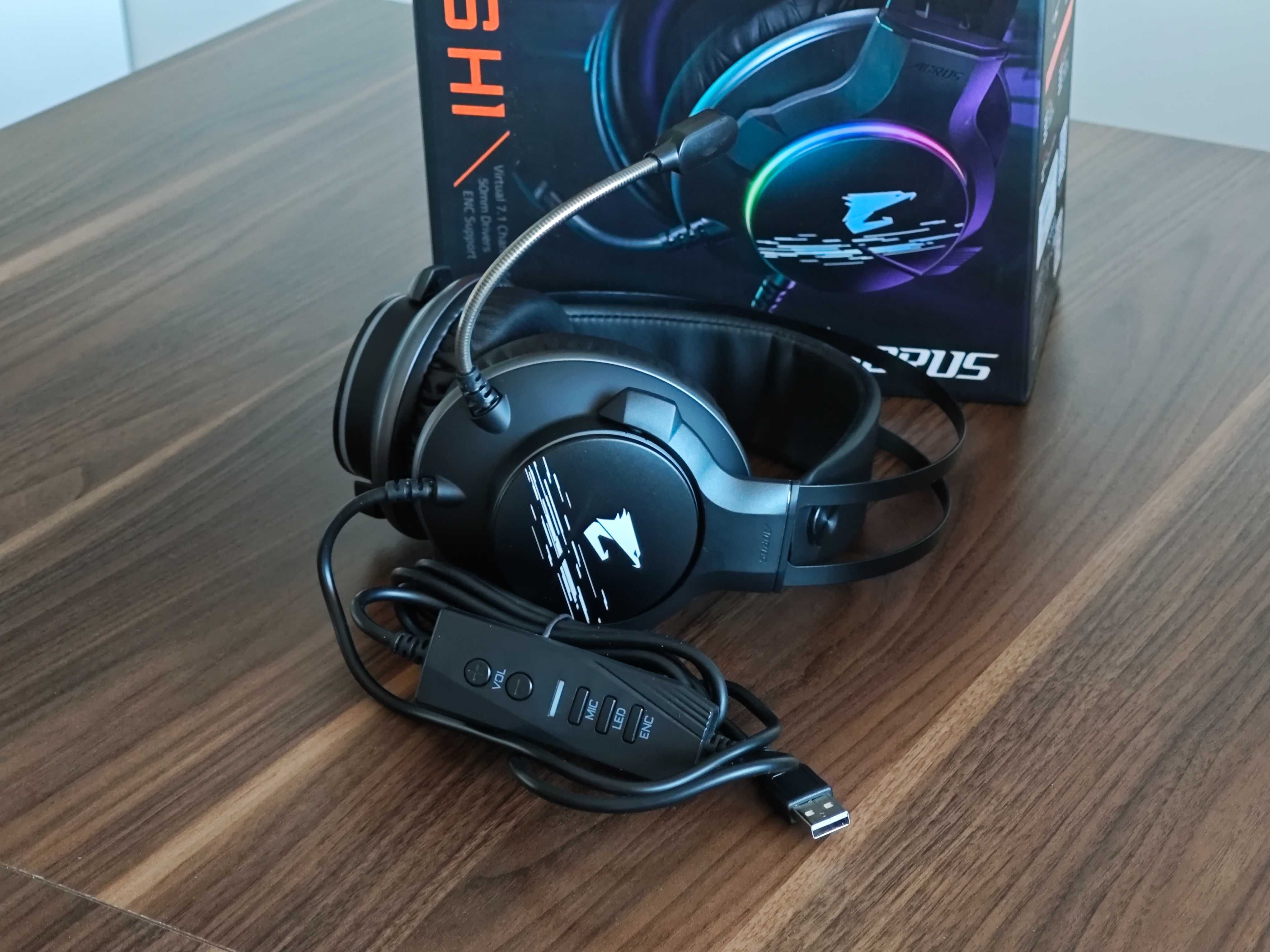Gamingowe słuchawki przewodowe Gigabyte Aorus H1 - jak nowe, RGB, ENC