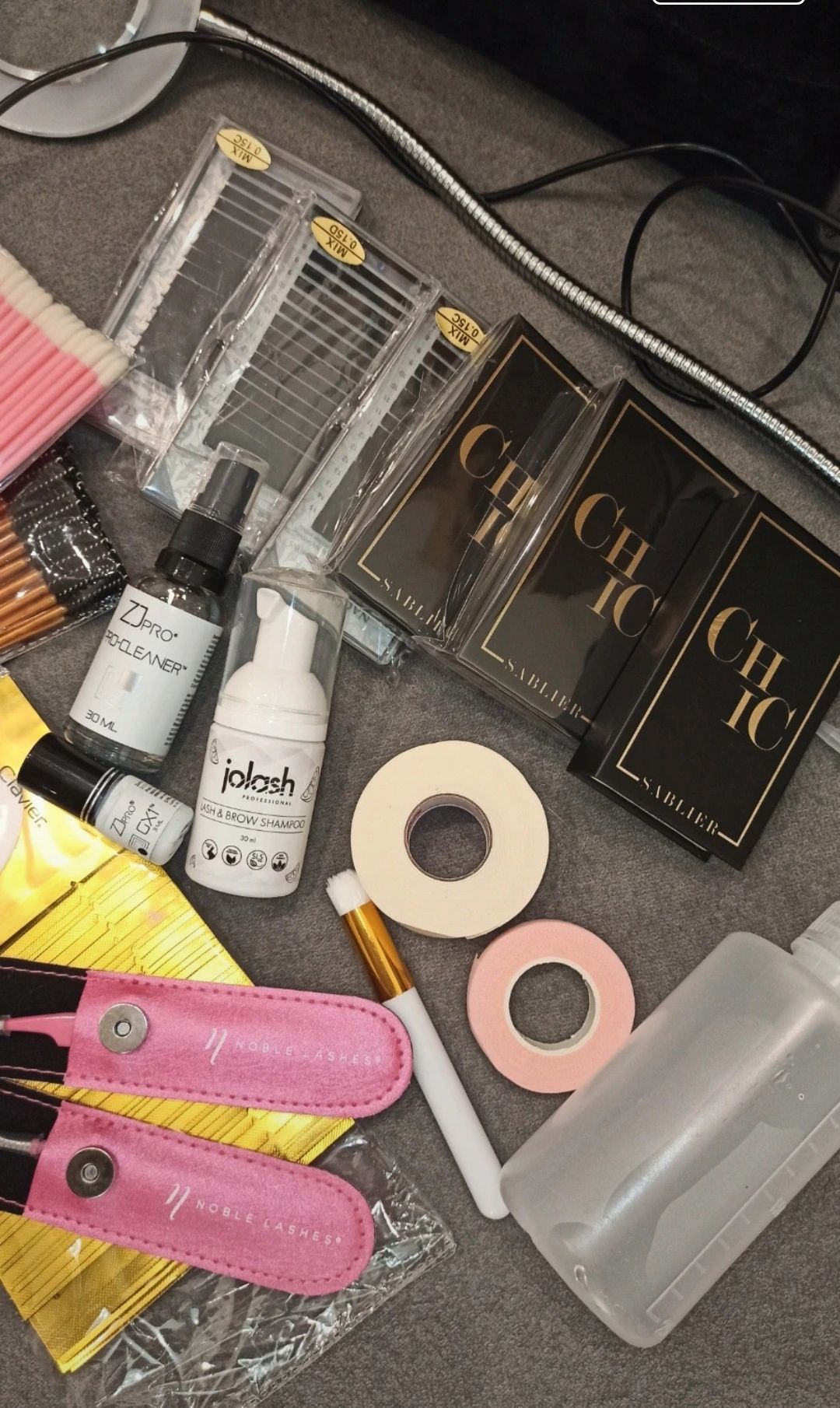 Zestaw do przedłużania rzęs lampa rzęsy klej noble lashes sablier