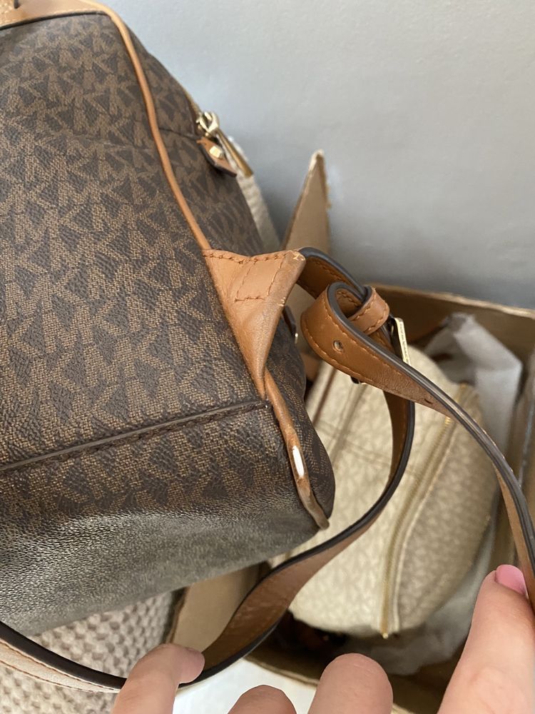 Oryginalny plecak michael kors rhea zip brown monogram