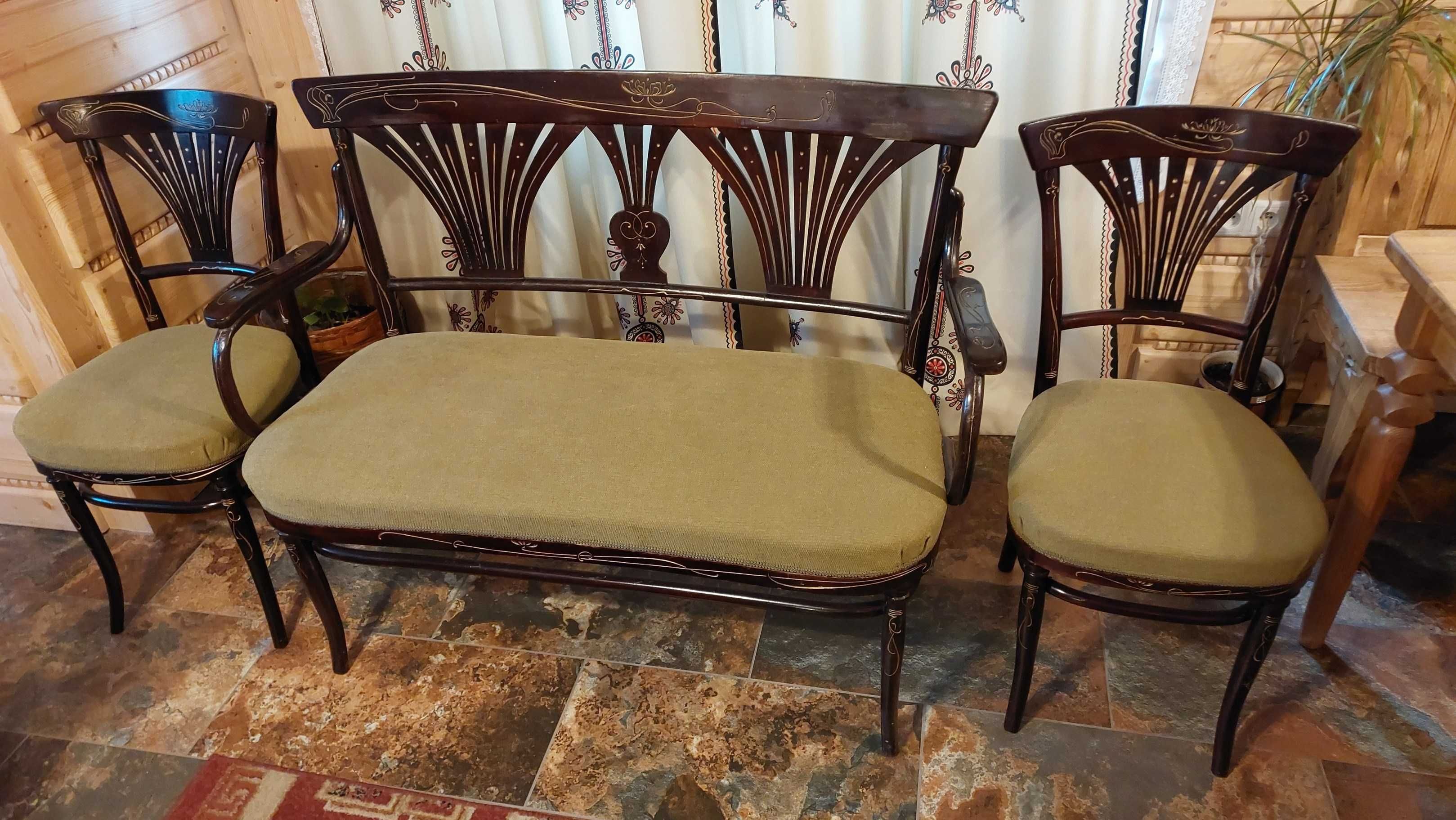 Krzesła gięte styl Thonet , zestaw- sofa, fotel, 2 krzesła