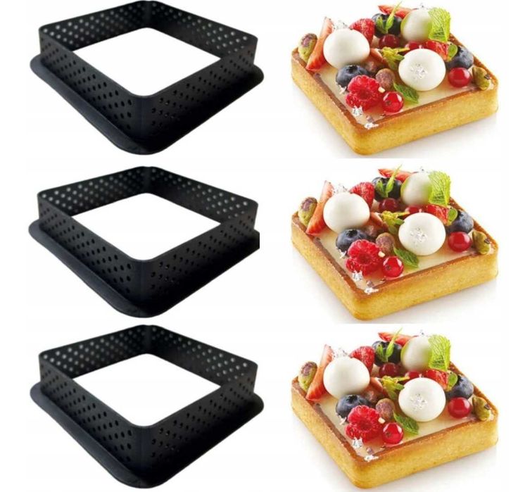 Rant perforowany forma do tartaletek kwadrat 80x80mm 6 sztuk