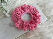 Gumka do włosów różowa koronkowa scrunchie szydełko vintage retro y2k
