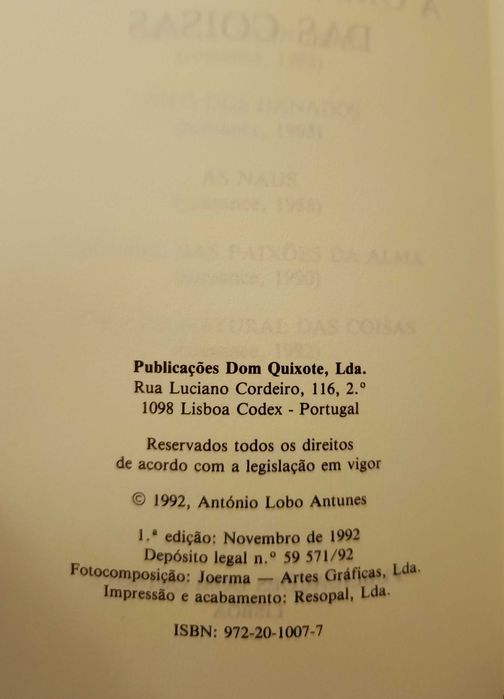 António Lobo Antunes - A Ordem Natural das Coisas (1ª Ed.)