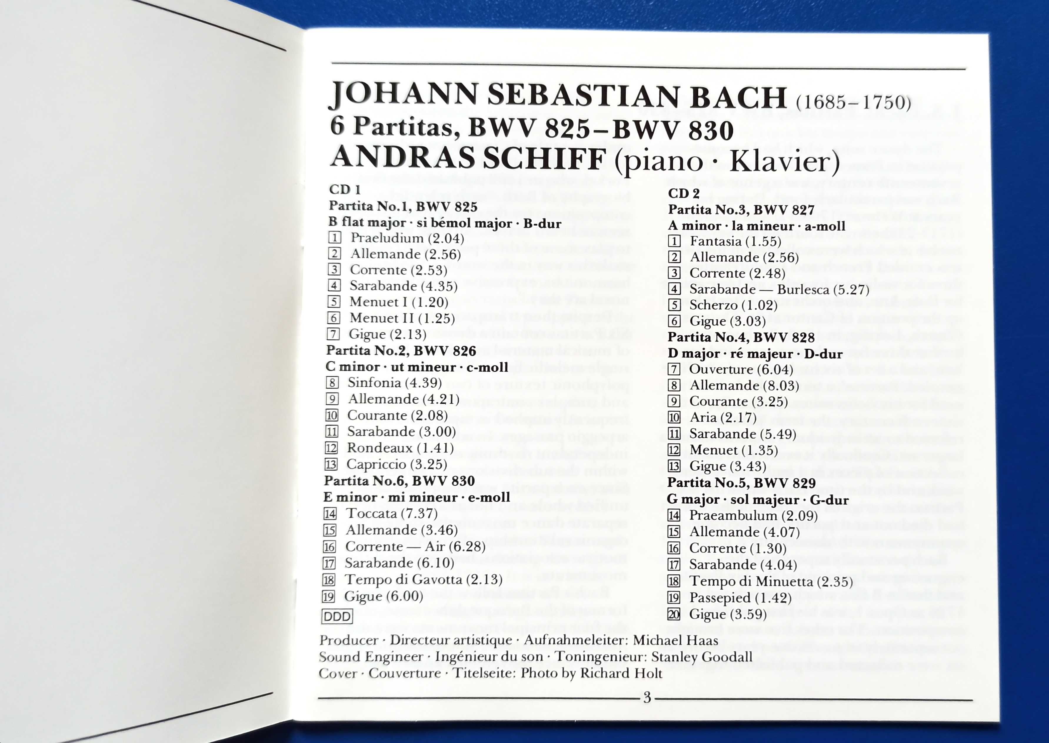 J.S. Bach 6 Partit piano Andras Schiff 2CD