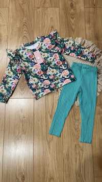 KAYA Bluza w kwiaty + legginsy prążkowane komplet 104