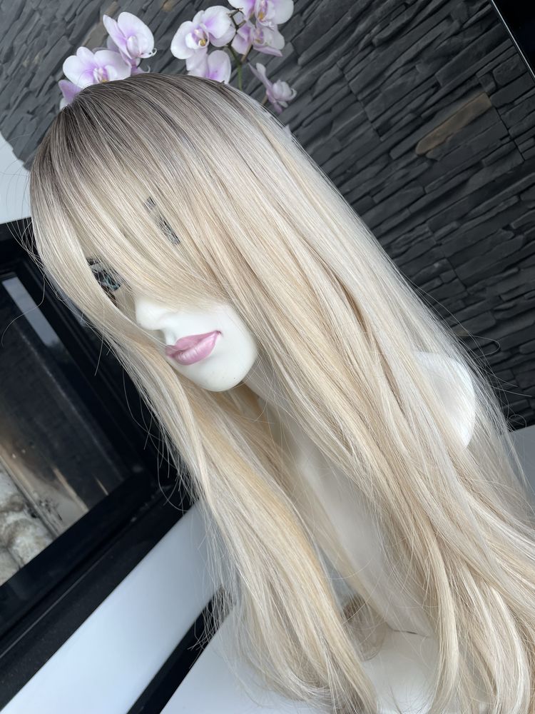 Peruka blond premium włosy długie gęste naturalny ciemny odrost