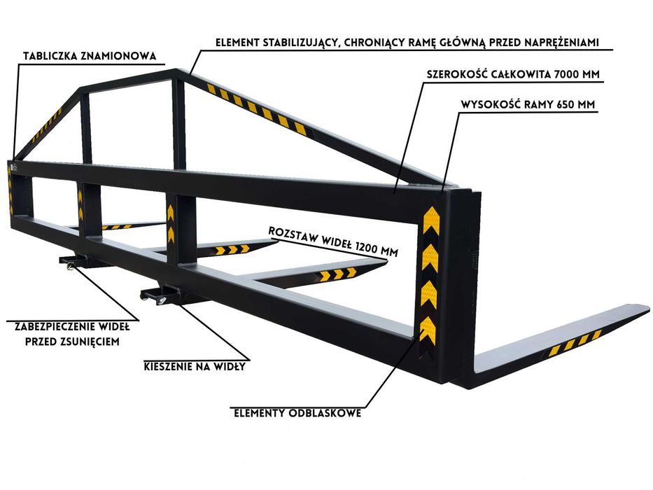 Trawersa na widły | 7000 mm | Do rur, profili, szpul | Linde, Toyota