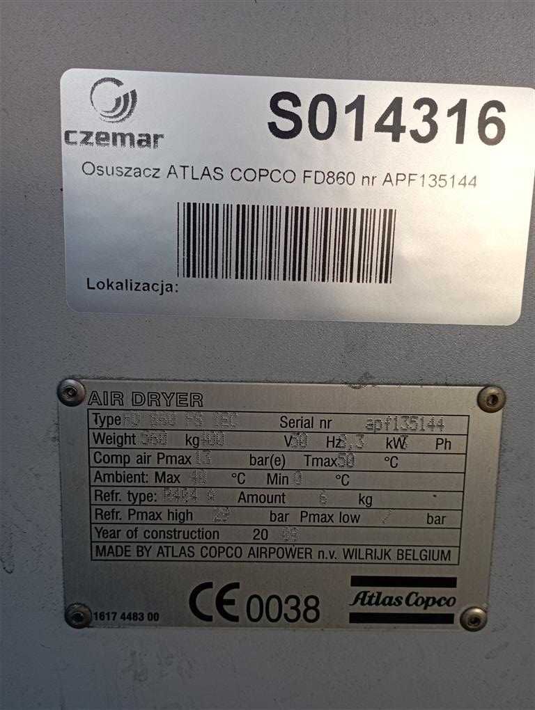 SPRAWNY!!! Osuszacz ziębniczy Atlas Copco FD860 51,6m3/min S014316