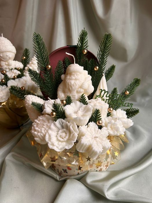 Box świąteczny świece palmowe efekt szronu