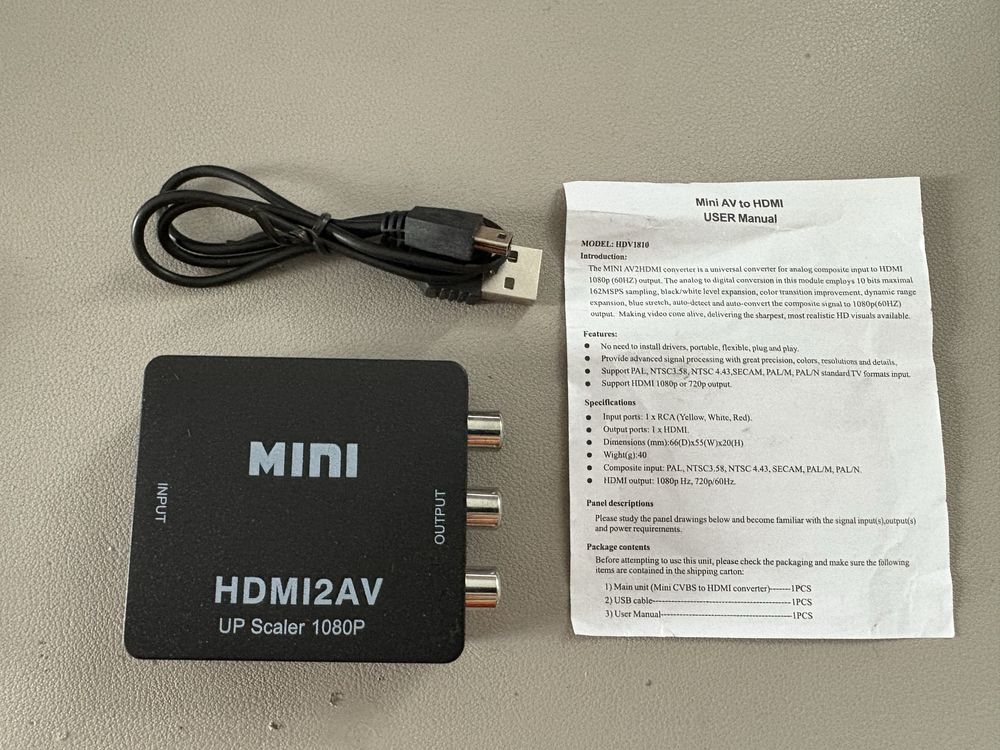 Konwerter HDMI na RCA – nowy, NTSC/PAL, z zasilaniem