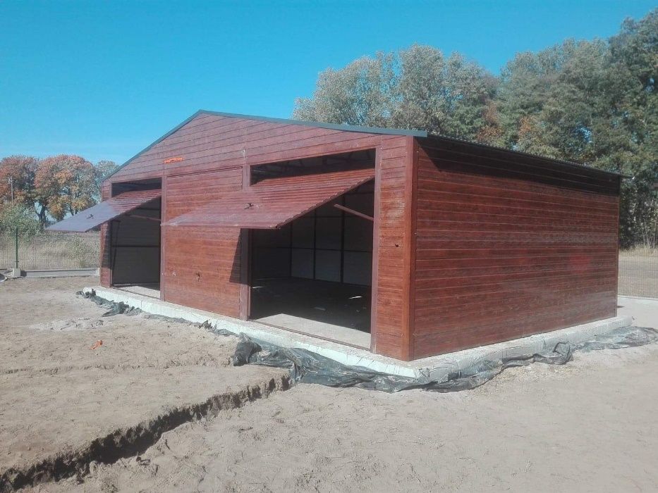garaże blaszane drewnopodobne 10x6 orzech, dwuspadowy,wzmocniony garaż