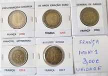 14 Moedas comemorativas Bimetálicas de 2 euros da República Francesa