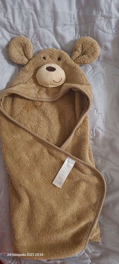 Ręcznik niemowlęcy miś Tesco brązowy bawełnA