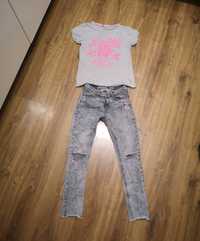 Zestaw dla dziewczynki spodnie jeansowe i t-shirt 146