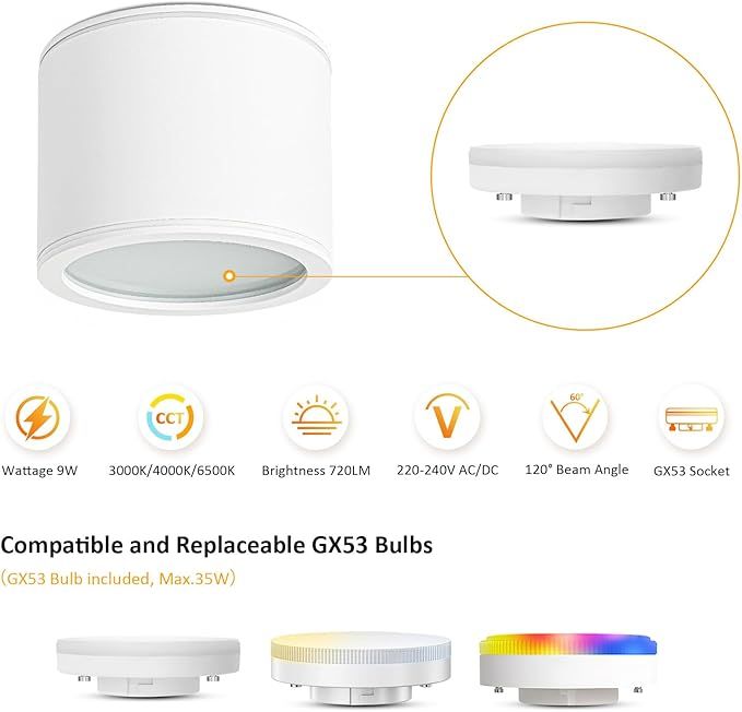 Reflektor LED sufitowy Gleonlux IP44, biały, 9W, do zabudowy