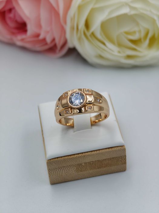 Sygnet męski pozłacany 18k złotem diamentowe oczko rozmiar 12