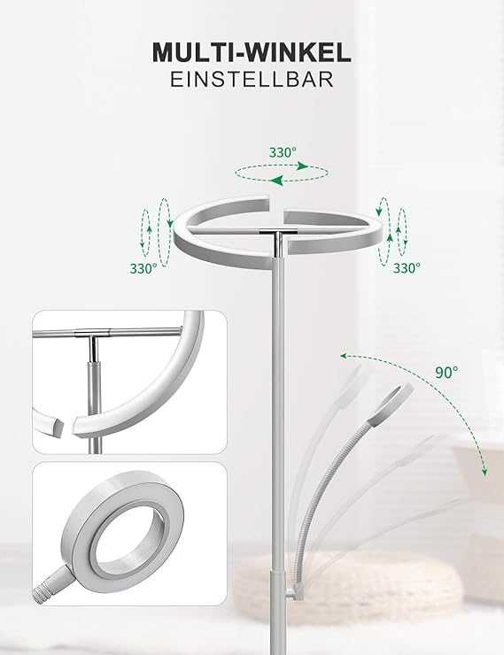 Anten Lampa stojąca LED 20 W z lampką do czytania 7 W, srebrno-szara