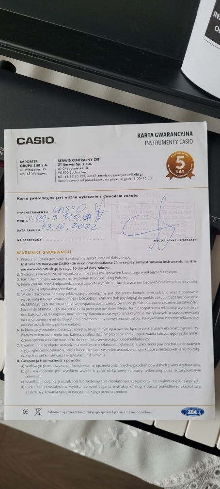 Pianino cyfrowe Casio S110 + statyw