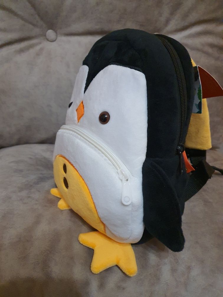 Детский велюровый рюкзак Пингвин